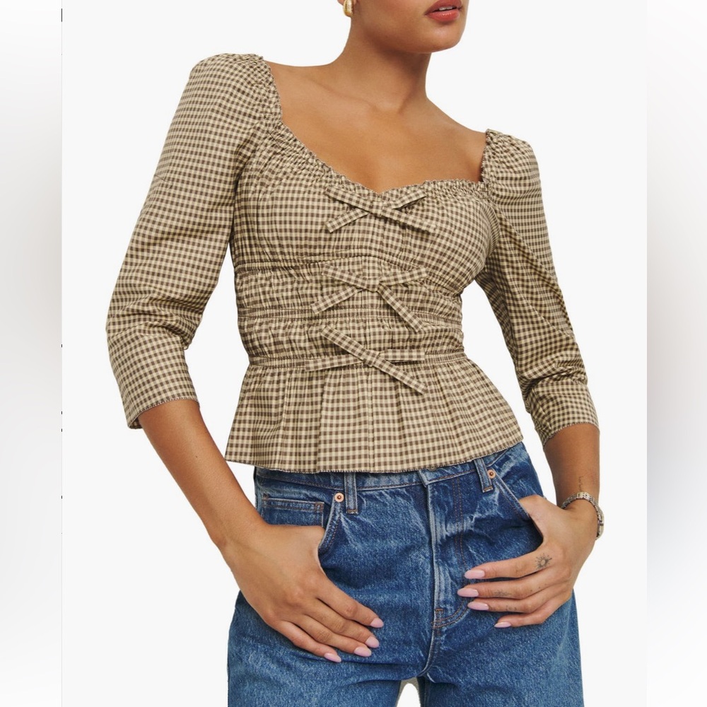 Reformation Lauryn Gingham Blondie Blouse size 6